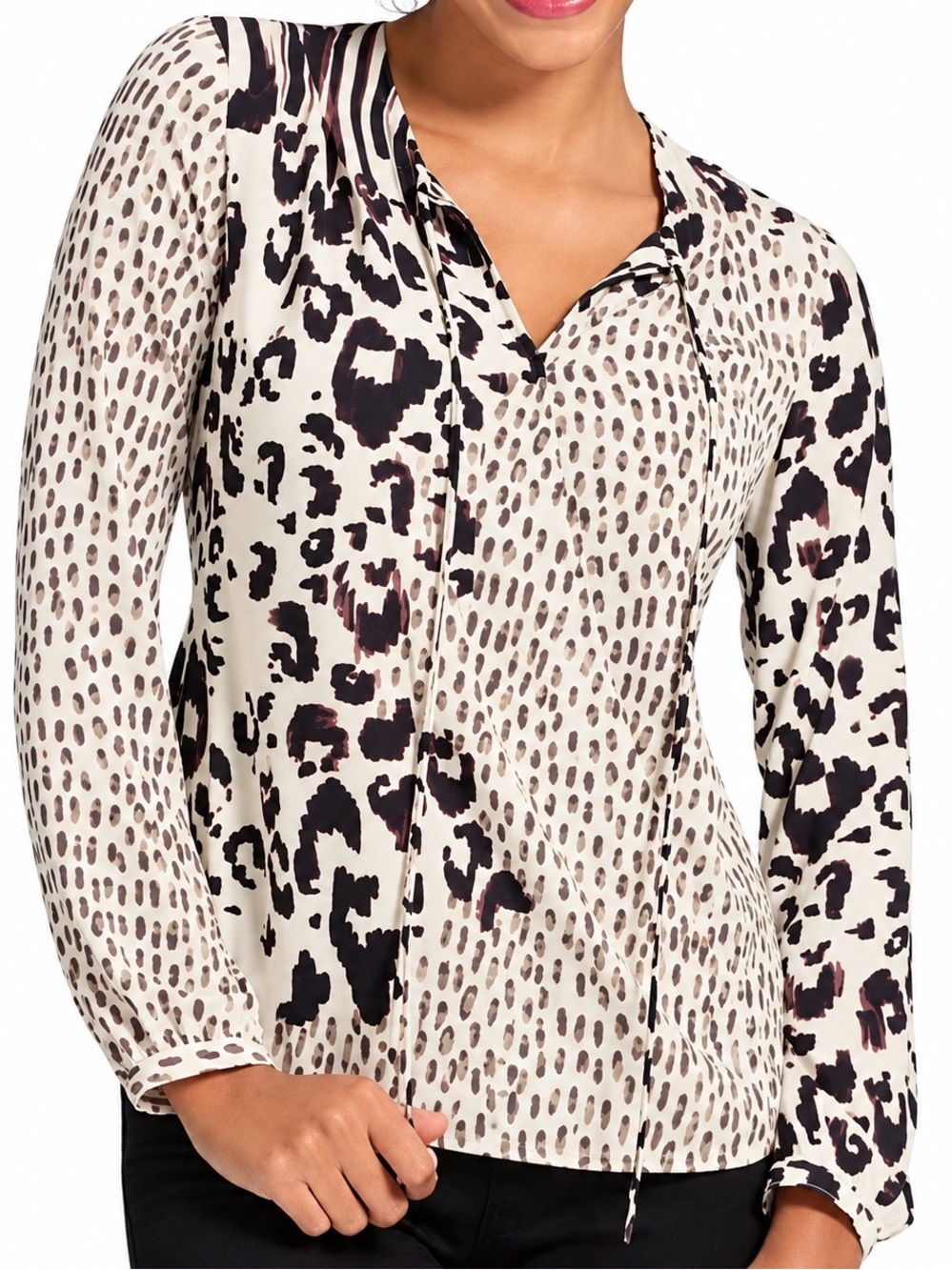Cabi Style 590 Animal Print Faux Wrap Blouse Mixed Print Tunic Top S
